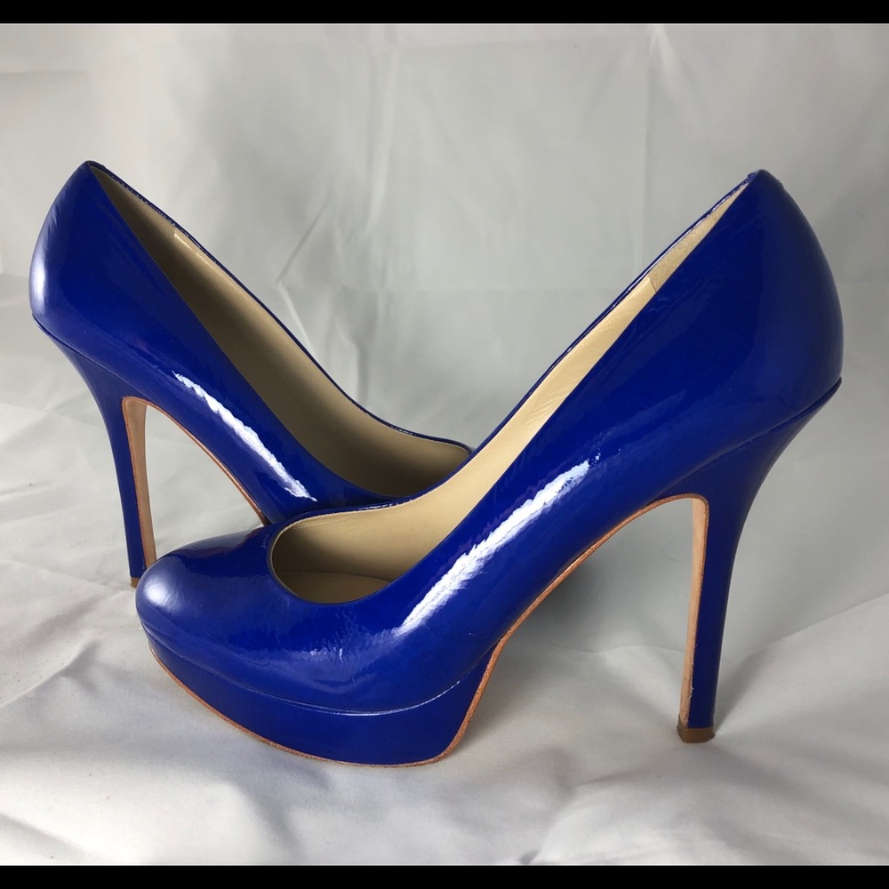 Joan & David blue patent leather heels